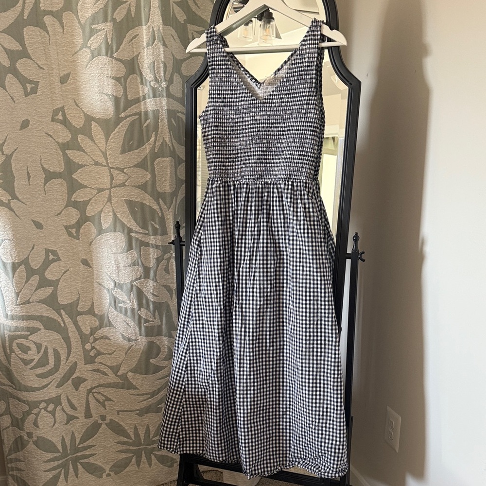 Classic Black and White Gingham Midi Dress